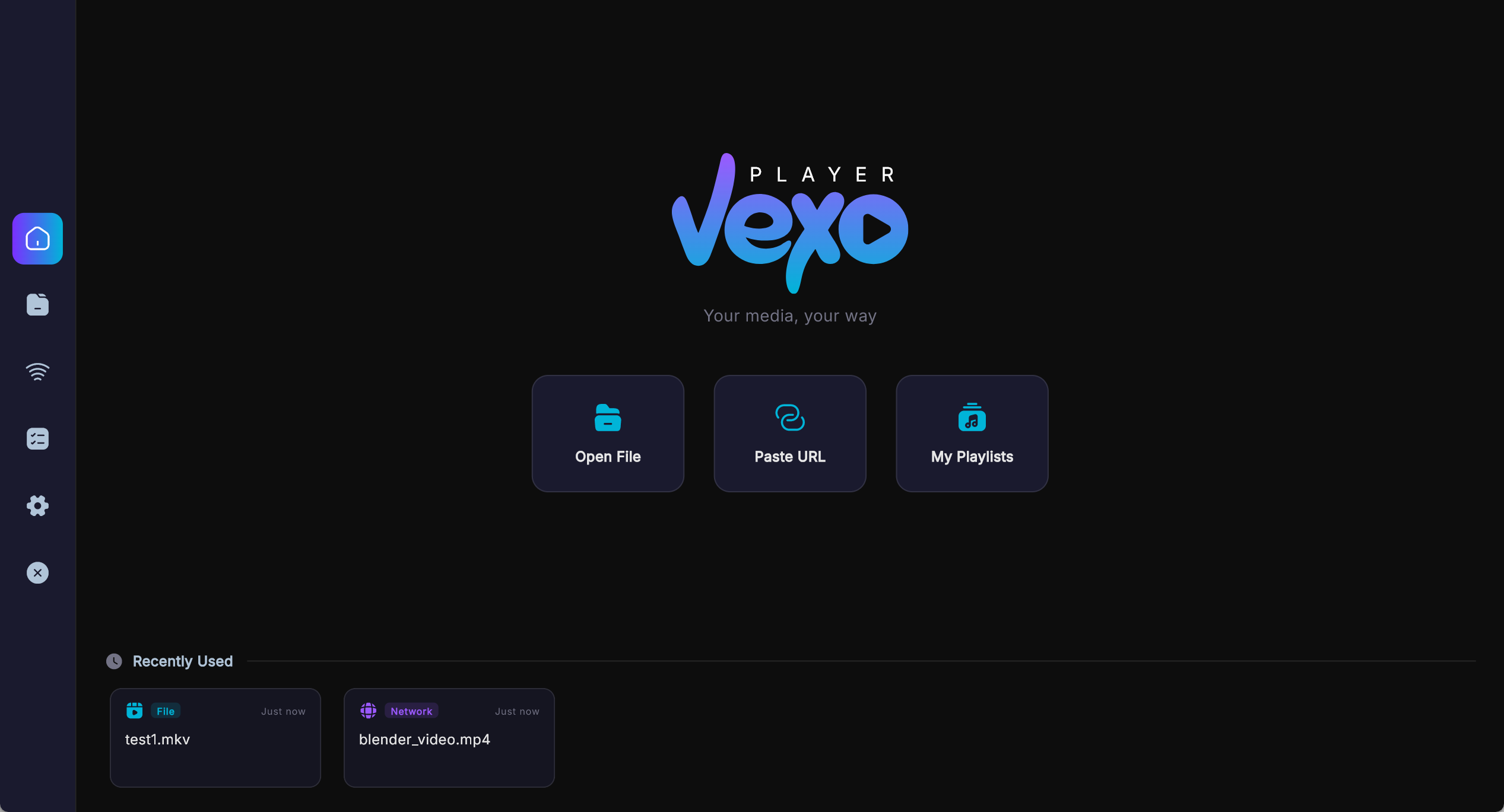 Vexo Player home screen