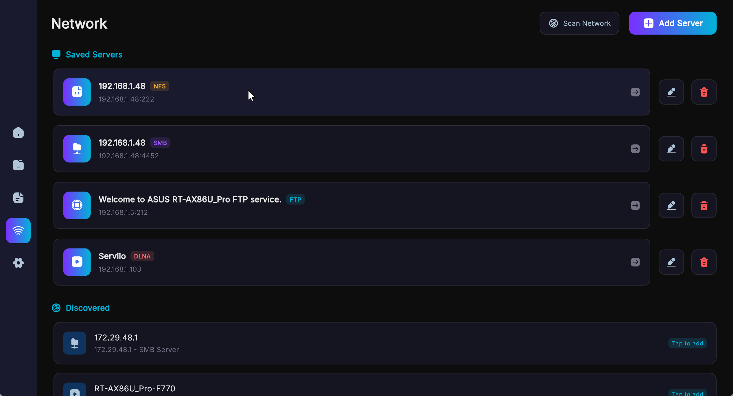 Vexo Player network sources