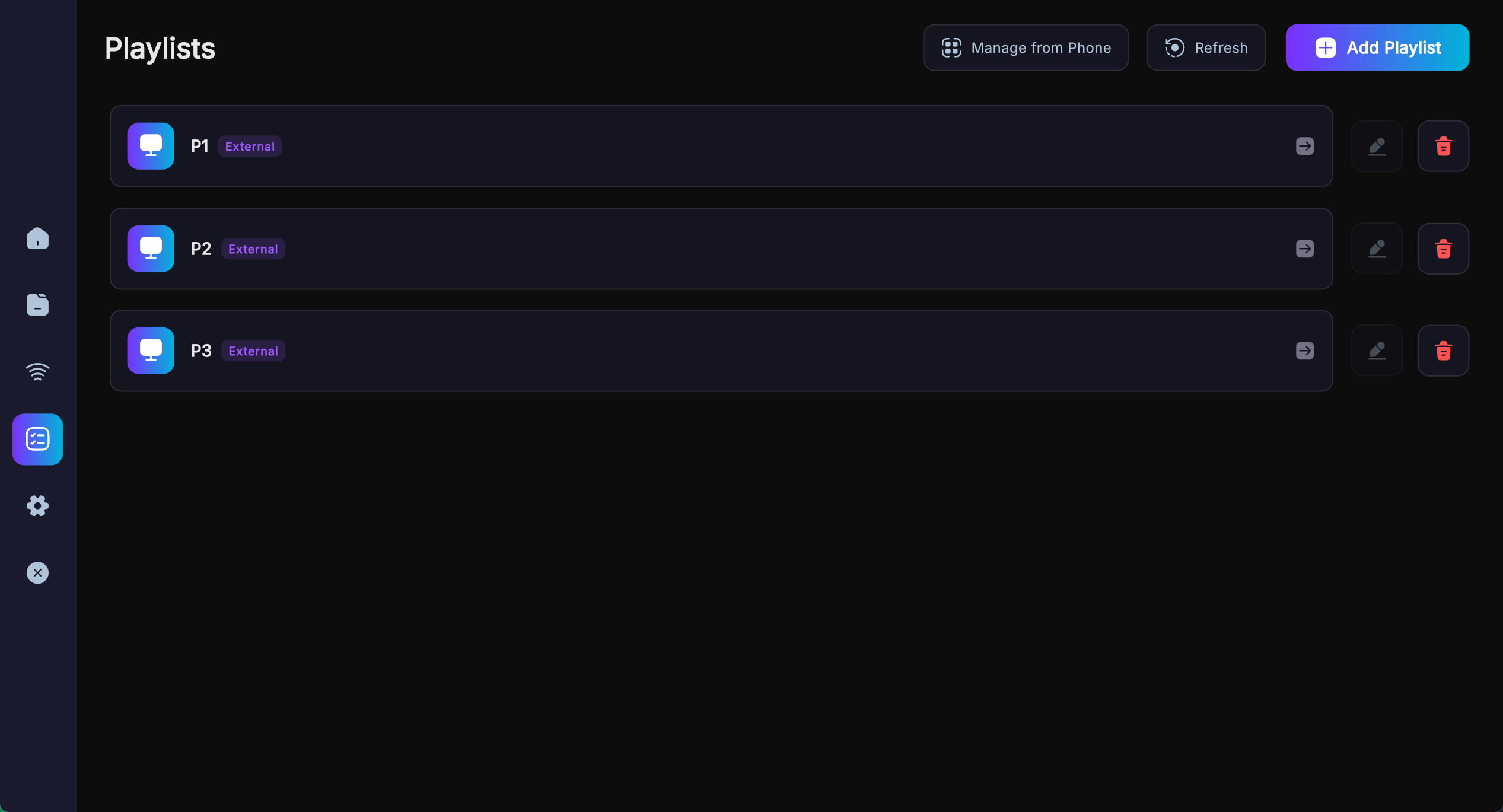 Vexo Player playlist management
