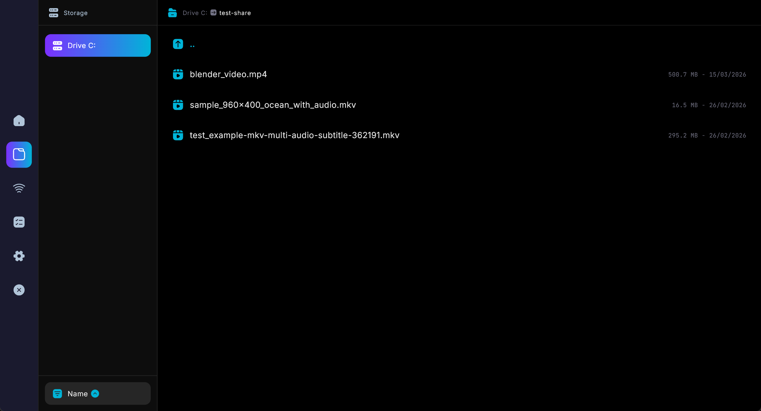 Vexo Player file browser